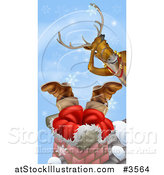 Vector Illustration of a Christmas Reindeer Watching Santa Stuck in a Chimney by AtStockIllustration