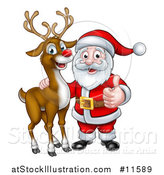 Vector Illustration of a Christmas Reindeer with Santa Holding a Thumb up by AtStockIllustration