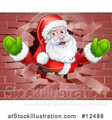 Vector Illustration of a Christmas Santa Claus Breaking Through a Brick Wall by AtStockIllustration