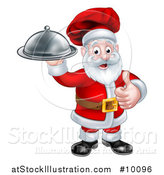 Vector Illustration of a Christmas Santa Claus Chef Giving a Thumb up and Holding a Cloche Platter by AtStockIllustration