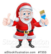 Vector Illustration of a Christmas Santa Claus Holding a Blue Paintbrush and Giving a Thumb up by AtStockIllustration