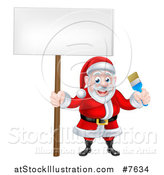 Vector Illustration of a Christmas Santa Claus Holding a Blue Paintbrush and Sign 2 by AtStockIllustration