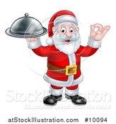 Vector Illustration of a Christmas Santa Claus Holding a Cloche Platter and Gesturing Perfect or Ok by AtStockIllustration