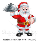 Vector Illustration of a Christmas Santa Claus Holding a Cloche Platter and Giving a Thumb up by AtStockIllustration