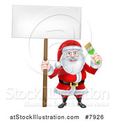 Vector Illustration of a Christmas Santa Claus Holding a Green Paintbrush and Blank Sign by AtStockIllustration