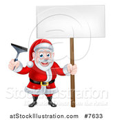 Vector Illustration of a Christmas Santa Claus Holding a Window Cleaning Squeegee and Blank Sign 3 by AtStockIllustration