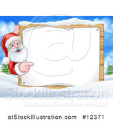 Vector Illustration of a Christmas Santa Claus with a Blank Sign in a Snowy Landscape by AtStockIllustration