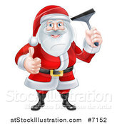 Vector Illustration of a Christmas Santa Giving a Thumb up and Holding a Window Cleaning Squeegee 2 by AtStockIllustration