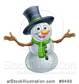 Vector Illustration of a Christmas Snowman Wearing a Green Scarf and a Top Hat by AtStockIllustration