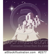 Vector Illustration of a Christmas Star Shining over Bethlehem on a Purple Night by AtStockIllustration