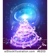 Vector Illustration of a Christmas Tree Formed of Music Notes on Blue by AtStockIllustration