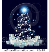 Vector Illustration of a Christmas Tree of Glowing Orbs and 3d Silver Baubles over Gift Boxes by AtStockIllustration