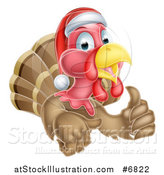 Vector Illustration of a Christmas Turkey Bird Wearing a Santa Hat and Giving a Thumb up by AtStockIllustration