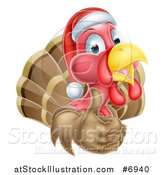 Vector Illustration of a Christmas Turkey Bird Wearing a Santa Hat and Giving a Thumb up by AtStockIllustration