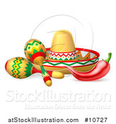 Vector Illustration of a Cinco De Mayo Design with a Chili Pepper, Maracas and Mexican Sombrero by AtStockIllustration