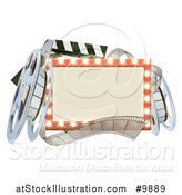 Vector Illustration of a Cinema Movie Theater Sign with Film Reels and a Clapper by AtStockIllustration