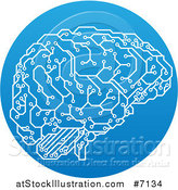 Vector Illustration of a Circuit Board Artificial Intelligence Computer Chip Brain in a Gradient Blue Circle by AtStockIllustration