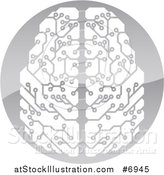 Vector Illustration of a Circuit Board Artificial Intelligence Computer Chip Brain in a Shiny Gray Circle by AtStockIllustration