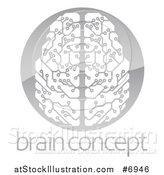 Vector Illustration of a Circuit Board Artificial Intelligence Computer Chip Brain in a Shiny Gray Circle over Sample Text by AtStockIllustration