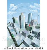 Vector Illustration of a City Block Under a Blue Sky with Clouds by AtStockIllustration