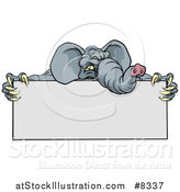 Vector Illustration of a Clawed Elephant Monster Mascot Holding a Blank Sign by AtStockIllustration