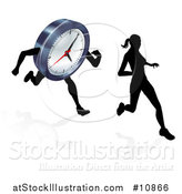 Vector Illustration of a Clock Character and Woman Running by AtStockIllustration