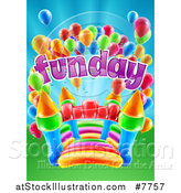 Vector Illustration of a Colorful Bouncy Castle Jumping House with Party Balloons and Fun Day Text by AtStockIllustration