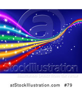 Vector Illustration of a Colorful, Sparkling Rainbow in a Blue Starry Sky by AtStockIllustration