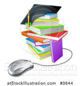 Vector Illustration of a Colorful Stack of Books with a Graduation Cap and Computer Mouse by AtStockIllustration