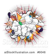 Vector Illustration of a Comic Styled Fighting Dust Cloud with Feet and Legs over Halftone by AtStockIllustration