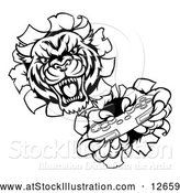 Vector Illustration of a Competitive Tiger Mascot Playing Video Game Control - Black Outline by AtStockIllustration