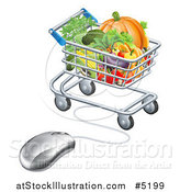 Vector Illustration of a Computer Mouse and Cart of Produce by AtStockIllustration