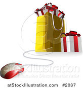 Vector Illustration of a Computer Mouse Connected to a Gift Bag by AtStockIllustration