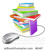 Vector Illustration of a Computer Mouse Wired to a Colorful Stack of Books by AtStockIllustration