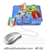 Vector Illustration of a Computer Mouse Wired to a Travel Suitcase by AtStockIllustration