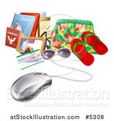 Vector Illustration of a Computer Mouse Wired to Travel Items by AtStockIllustration