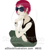 Vector Illustration of a Cool Red Haired Woman Wearing Sunglasses and Crouching by AtStockIllustration