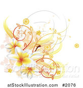 Vector Illustration of a Corner Design Element of Plumeria Flowers, Vines and Grunge by AtStockIllustration
