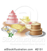 Vector Illustration of a Counter Top with Cakes and Cookies by AtStockIllustration
