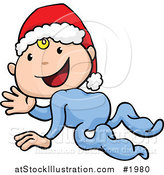 Vector Illustration of a Crawling Cartoon Baby Wearing a Santa Hat and Waving by AtStockIllustration