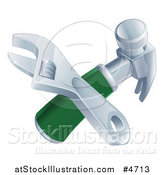 Vector Illustration of a Crossed Adjustable Wrench and Hammer by AtStockIllustration