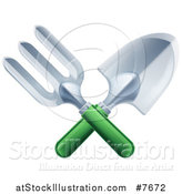 Vector Illustration of a Crossed Green Handled Garden Fork and Trowel Spade by AtStockIllustration
