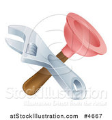 Vector Illustration of a Crossed Plunger and Adjustable Wrench by AtStockIllustration