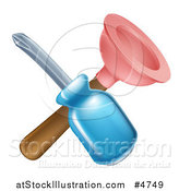 Vector Illustration of a Crossed Plunger and Screwdriver by AtStockIllustration