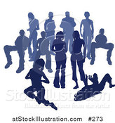 Vector Illustration of a Crowd of Blue Silhouetted People by AtStockIllustration