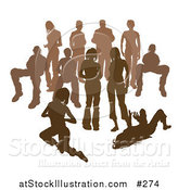 Vector Illustration of a Crowd of Brown Silhouetted People by AtStockIllustration