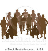 Vector Illustration of a Crowd of Brown Silhouetted People Standing and Crouching by AtStockIllustration