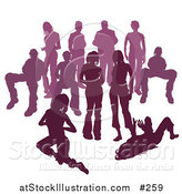 Vector Illustration of a Crowd of Purple Silhouetted People by AtStockIllustration