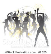 Vector Illustration of a Crowd of Silhouetted Sexy Women Dancing, with Yellow Spirals by AtStockIllustration