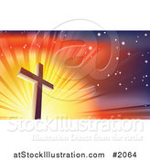 Vector Illustration of a Crucifix Against a Shining Colorful Sky by AtStockIllustration